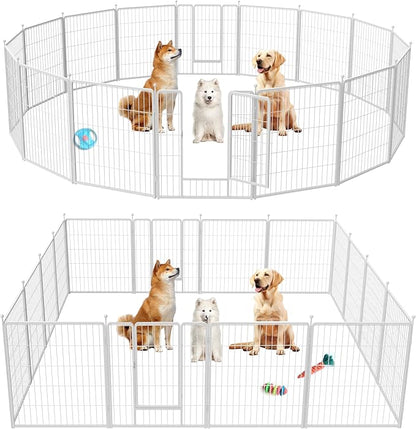 HealSmart Dog Playpen Indoor, Puppy Playpen Indoor Outdoor for Yard, Camping, RV, 32" Height 16 Panels Heavy Duty Dog Pen for Small/Medium Dogs, White