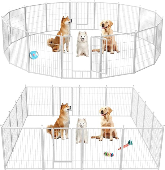 HealSmart Dog Playpen Indoor, Puppy Playpen Indoor Outdoor for Yard, Camping, RV, 32" Height 16 Panels Heavy Duty Dog Pen for Small/Medium Dogs, White
