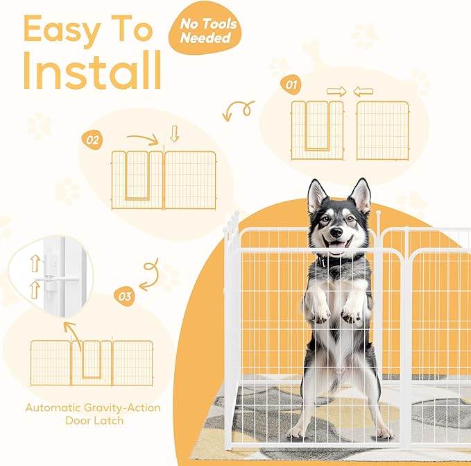HealSmart Dog Playpen Indoor, Puppy Playpen Indoor for Yard, Camping, 32" Height 8 Panels Heavy Duty Dog Pen for Small/Medium Dogs, White