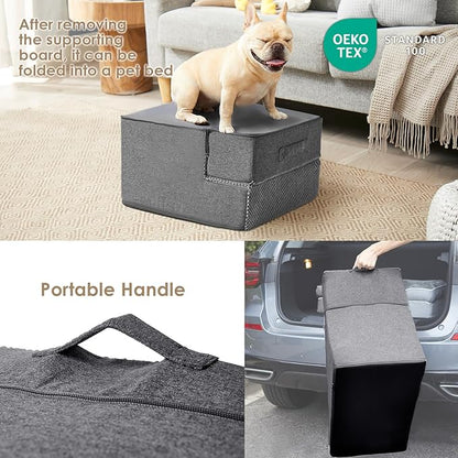 EHEYCIGA Dog Stairs Ramp for Small Dogs 13.5" H, 3-Step Dog Steps for Couch Sofa and Chair, Pet Steps for Small Dogs and Cats, Non-Slip Balanced Dog Indoor Ramp, Grey