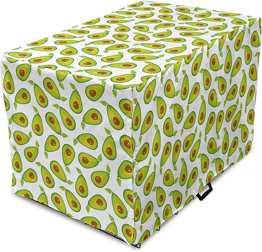 Lunarable Avocado Dog Crate Cover, Pattern of Sliced Healthy Fruits Scattered, Easy to Use Pet Kennel Cover for Cats & Medium Dogs, 30 Inch, Lime Green White Brown