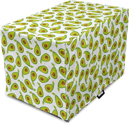 Lunarable Avocado Dog Crate Cover, Pattern of Sliced Healthy Fruits Scattered, Easy to Use Pet Kennel Cover for Medium Large Dogs, 36 Inch, Lime Green White Brown