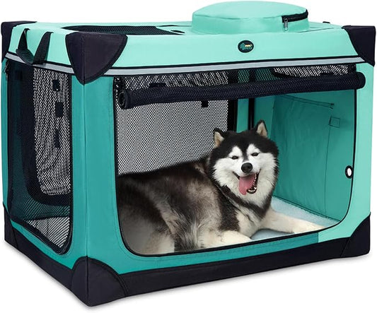 Ownpets Collapsible Dog Crate, 42 inch Portable Travel Dog Crate for Large Dogs, 4-Door Foldable Pet Kennel with Durable Mesh Windows & Soft Mat
