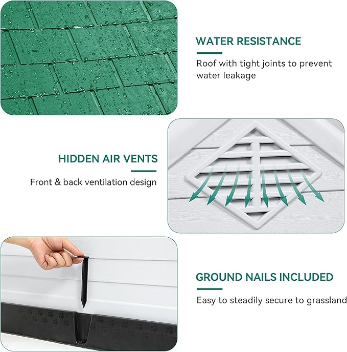 YITAHOME 41'' Large Plastic Dog House Outdoor Indoor Doghouse Puppy Shelter Water Resistant Easy Assembly Sturdy Dog Kennel with Air Vents and Elevated Floor (41''L*38''W*39''H, Green)