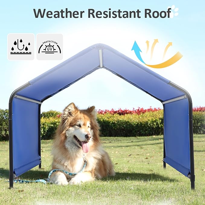 Dog Shade Shelter Outdoor Tent for Large Medium Dogs, 4'x4'x3' Outside Sun Rain Canopy Pet House for Cats Pigs Livestock with Waterproof Roof Ground Nails，Blue