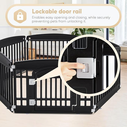 Simple Deluxe Dog Playpen, 24" Exercise 6-Panel Pet Playpen with Door, Safe and Secure, Folding and Portable Puppy Playpen for Puppies and Small Dogs, Black