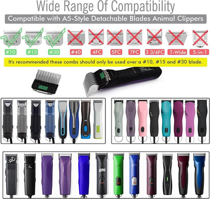 Professional A5 Style Animal Clipper Stainless Steel Color-Coded Snap-on Attachment Guard Guide Comb, 1/8"-1" Compatible with Wahl KM Series Oster A5 Andis Detachable Blade Pet Groomers (#7 - 7/8")