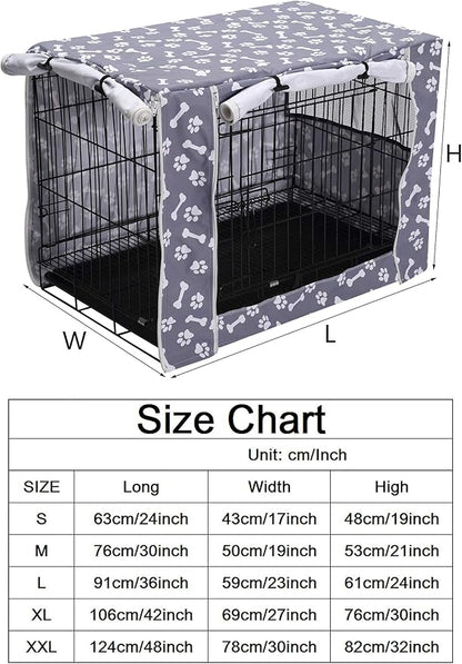 Dog Crate Cover Kennel Dogs Covers fits Small Medium Large crates cage Heavy Nylon Waterproof soundproof Indoor Outdoor - Cover only - Grey Bone paw - 42 inch