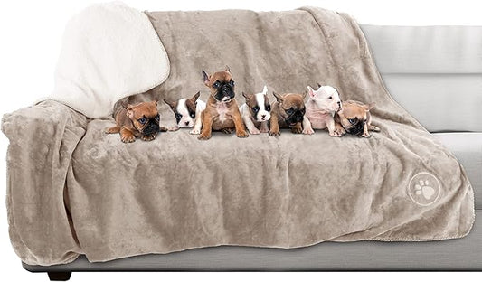 PETMAKER Waterproof Blanket for Pets - Reversible Throw Protects Couch, Car, and Bed from Spills, Stains, or Fur - Plush Blanket (Tan)