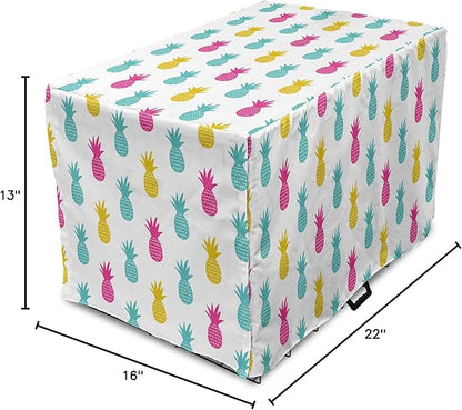 Lunarable Yellow Pineapple Dog Crate Cover, Rhythmic Ananas Fruits in Colorful Design Summer Tropical Concept, Easy to Use Pet Kennel Cover for Small Dogs Puppies Kittens, 22 Inch, Turquoise Hot Pink