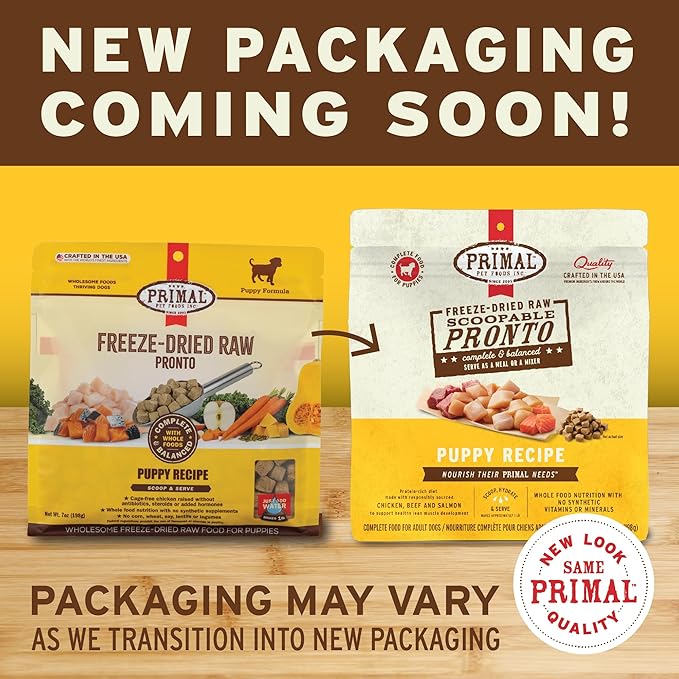 Primal Puppy Dog Food, Freeze Dried Dog Food, Pronto; Scoop & Serve, Complete & Balanced Meal; Also Use As Topper or Treat; Premium, Healthy, Grain Free, High Protein Raw Dog Food (25 oz, 2-Pack)