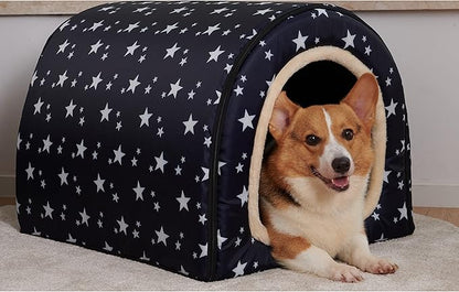 Dog Bed or Cat Bed,2 Ways to Use,Indoor Pet House with Fluffy Mat,Removable and Washable Cover,Splash-Proof House and Non-Slip Bottom,for Cats and Small Dogs(M Star)