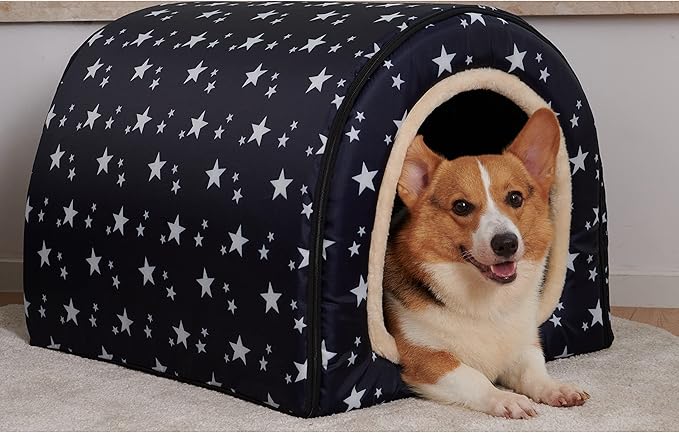 Dog Bed,2 Ways to Use,Indoor Pet House with Fluffy Mat,Removable and Washable Cover,Splash-Proof House and Non-Slip Bottom,for Extra Large Dogs(3XL Star)