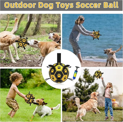 QDAN Dog Toys Soccer Ball with Straps - Durable Dog Balls for Large Dogs, Outdoor Dog Toys, Dog Water Toy, Herding Ball, Puppy Dog Birthday Gifts (8 Inch)