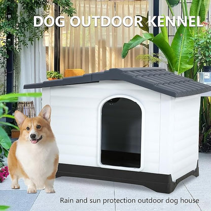 FDW Dog House Indoor Outdoor Durable House with Weatherproof Pet Plastic Dog House for Dogs Cats with Air Vents and Elevated Floor