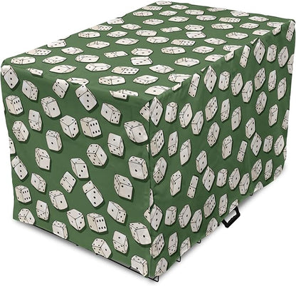Lunarable Casino Dog Crate Cover, Cartoon Style Dices Pattern on Green Background Chance Game Lucky Jackpot, Easy to Use Pet Kennel Cover for Small Dogs Puppies Kittens, 18 Inch, Green Cream Black