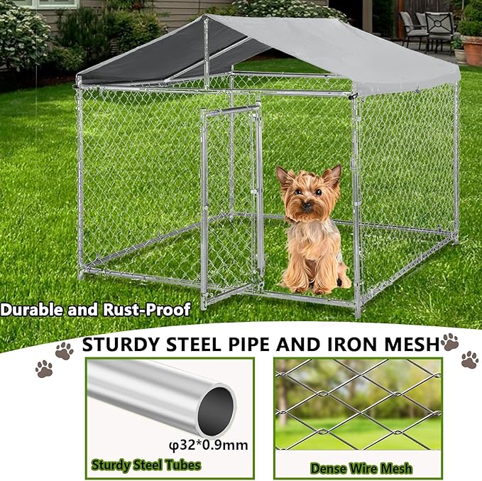 Large Outdoor Dog Kennel, 6.6 ×6.6×5.6FT Dog House, Enclosure with UV-Resistant Waterproof Cover, Dog Cage Outside with Galvanized Chain Link, Safe Lock for Yard