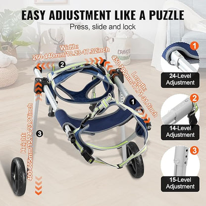 VEVOR Dog Wheelchair for Back Legs, Pet Wheelchair Lightweight & Adjustable Assisting in Healing, Dog Cart with 2 Wheels for Injured, Disabled, Paralysis, Hind Limb Weak Pet (Large)
