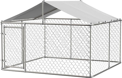 Outdoor Dog Enclosure,Heavy Duty Dog Kennel House Mesh Outside,Galvanized Chain Link Dog Run with Roof,Dog Cage Large Dogs,Dog Pen,Pet Kennel W/Waterproof Anti-UV Cover&Secure Lock for Large Dog