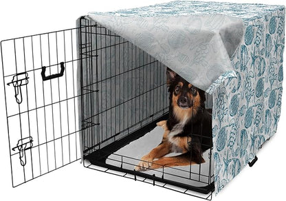 Lunarable Under The Sea Dog Crate Cover, Hand Drawn Sketch Art Style Fauna of The Sea Turtle Starfish and Fishes, Easy to Use Pet Kennel Cover for Small Dogs Puppies Kittens, 18 Inch, Blue White