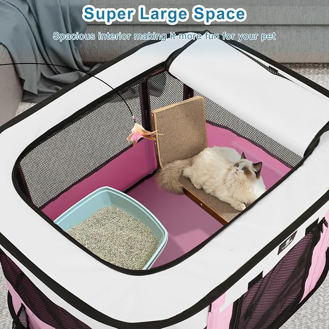 X-ZONE PET Dog Playpen, Puppy Cat Play Pen Portable Foldable Indoor/Outdoor Tent Crate Cage, Portable Pet Crate Small Size Pink 30''