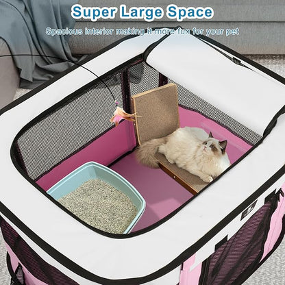 X-ZONE PET Dog Playpen, Puppy Cat Play Pen Portable Foldable Indoor/Outdoor Tent Crate Cage, Portable Pet Crate Small Size Pink 30''