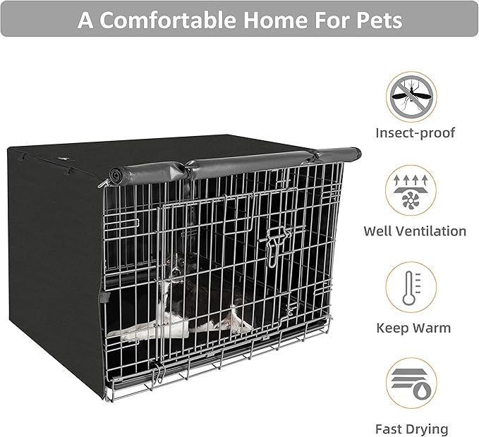 X-ZONE PET Double Door Dog Crate Cover - Polyester Pet Kennel Cover (Fits 24 30 36 42 48 inches Wire Crate) (48 Inch, Black)