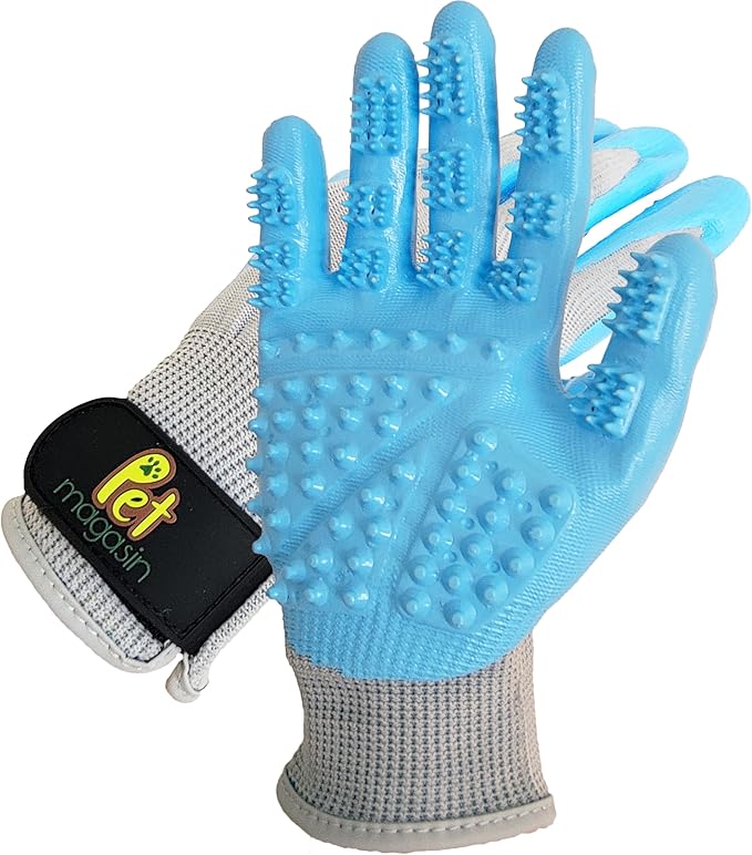 PET MAGASIN Dog Grooming Gloves for Gentle Deshedding and Bathing (Blue, Medium)