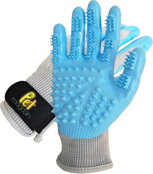 PET MAGASIN Dog Grooming Gloves for Gentle Deshedding and Bathing (Blue, Medium)