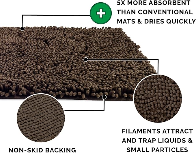 Furhaven 30" x 21" Highly Absorbent Dog Door Mat for Muddy Paws, 100% Washable, Perfect for Entryway, Kitchen, & Bathroom Use - Chenille Shammy Rug - Mud (Brown), Medium