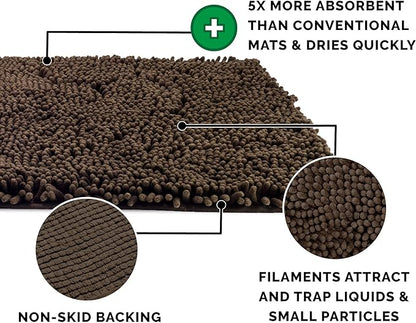 Furhaven 30" x 21" Highly Absorbent Dog Door Mat for Muddy Paws, 100% Washable, Perfect for Entryway, Kitchen, & Bathroom Use - Chenille Shammy Rug - Mud (Brown), Medium