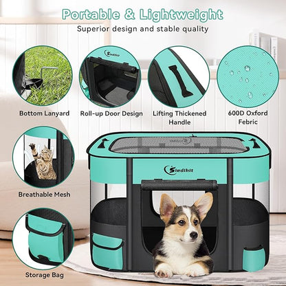 Dog Playpen28/31/35in,Cat Pet Puppy Pen,Portable Playpens for Dogs Indoor Outdoor Travel Camping Use,Foldable Dog Kennel Tent Crate for Rabbit Small Animals and Tent Stakes (Green, Lagre)