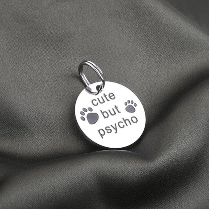 Gzrlyf Cute But Psycho Cat Tag Pet Collar Tags for Cats Funny Cat Tags for Collar Engraved Dog Tag Pet Gifts for Dogs Cats