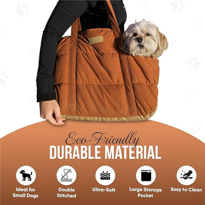 Purse Carrier for Small Dogs, Cozy Plush Pet Carrier Purse, Secure Harness Clip, Lightweight Dog Tote Bag Carrier for Small Dogs and Puppies