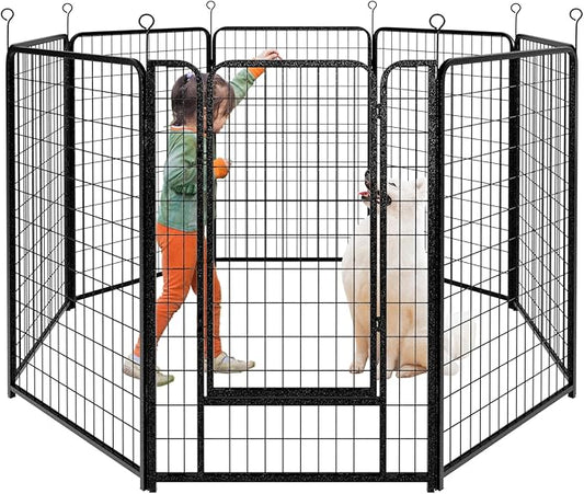 Dog Playpen Outdoor Extra Wide 8 Panels Heavy Duty Dog Fence 50" Height Anti-Rust with Doors Portable for RV Camping Yard, Total 21FT, 35 Sq.ft, Snowy Black
