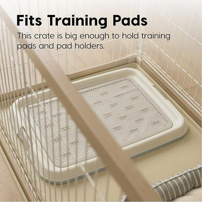 USA Large Dog Crate, Dog Kennel Indoor with Sliding Door & Bottom Tray, Dog Cage, Wire Pet Pen with Bottom Tray, Stylish Wood-Like Trim, Light Brown