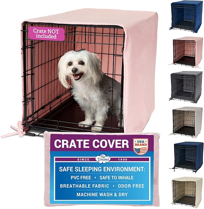 Pet Dreams Dog Crate Cover - Breathable Fabric Kennel Topper for Single-Door Crates, Fits iCrate Dog Cages 18, 24, 30, 36, 42, 48 Inches (Pink, Large, 36")