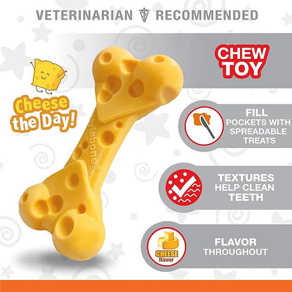 Nylabone Power Chew Cheese Bone Dog Chew Toy, Cute Dog Toys for Aggressive Chewers, Cheese Flavor, Medium/Wolf (1 Count)