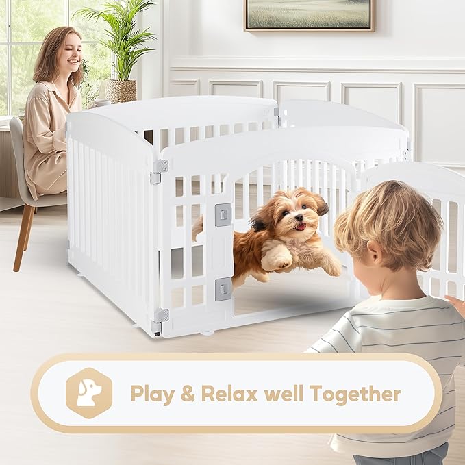Simple Deluxe Plastic Dog Playpen, 24" Exercise 4-Panel Pet Playpen with Door, Safe and Secure, Folding and Portable Puppy Playpen for Puppies and Small Dogs, White