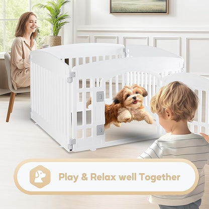 Simple Deluxe Plastic Dog Playpen, 24" Exercise 4-Panel Pet Playpen with Door, Safe and Secure, Folding and Portable Puppy Playpen for Puppies and Small Dogs, White