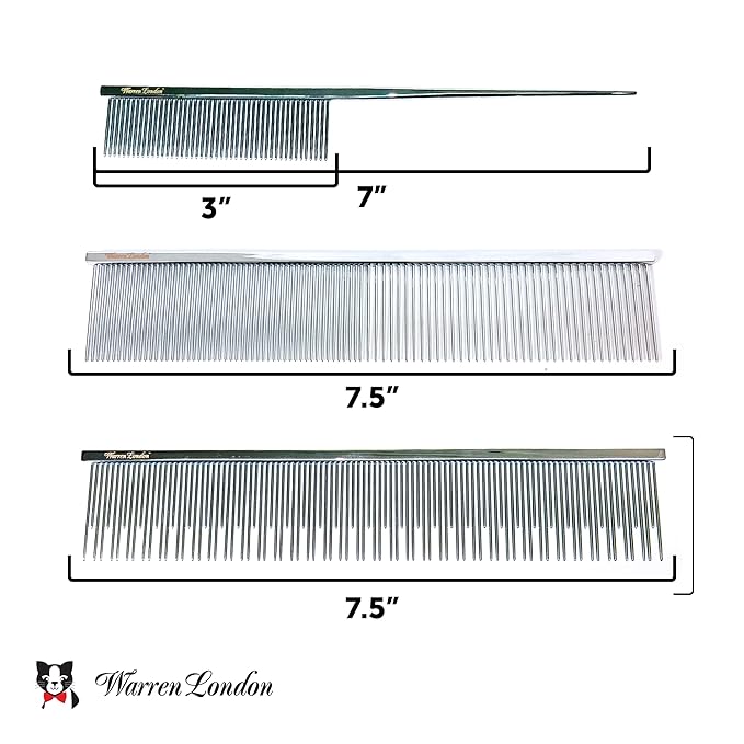 Warren London Precision Tail Comb made with Copper | 7 inches | Rounded Tips Prevent Irritation | Finishing and Fluffing Comb for Grooming Paws Face and Tail | Tear Stain Removal