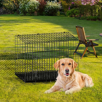 New Enhanced Double Door Dog Crate, Portable Wire Dog Crate with Tray and Divider, Pet Crate for Small Dogs, Indoor and Outdoor Pet Pen, 42" L x 28" W x 30" H Collapsible Kennel
