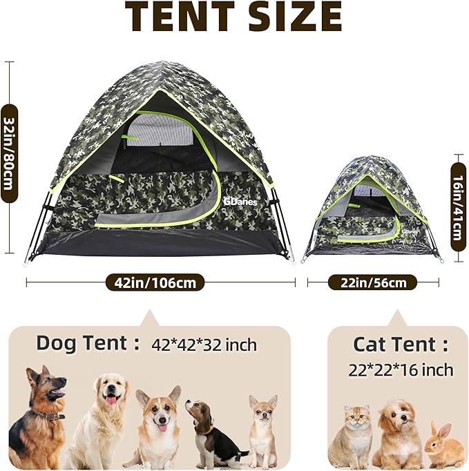 GDanes Camouflage Dog Tent House - Portable Indoor/Outdoor Dog Bed with Soft Pad for Large Dogs, 42 x 42 x 32 Inches