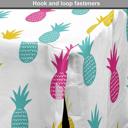 Lunarable Yellow Pineapple Dog Crate Cover, Rhythmic Ananas Fruits in Colorful Design Summer Tropical Concept, Easy to Use Pet Kennel Cover for Cats & Medium Dogs, 24 Inch, Turquoise Hot Pink