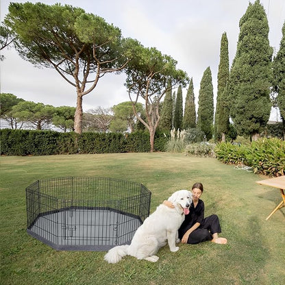 PETIME Foldable Metal Dog Exercise Pen/Pet Puppy Playpen Kennels Yard Fence Indoor/Outdoor 8 Panel 24" W x 36" H with Bottom Pad (with Bottom pad, 8 Panels 36" H)