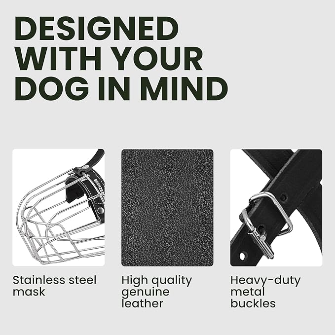 BRONZEDOG Dog Muzzle Wire Basket Metal Mask for Small, Medium and Large Dogs, Breathable, Dog can Drink, Adjustable, Padded, Training, Prevents Biting (Size 7: Alabai & Maremma)