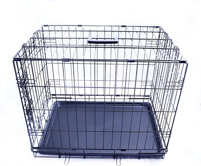 Durable, Foldable Metal Wire Dog Crate with Tray, Single Door, 24 x 16.7 x 19 Inches, Black