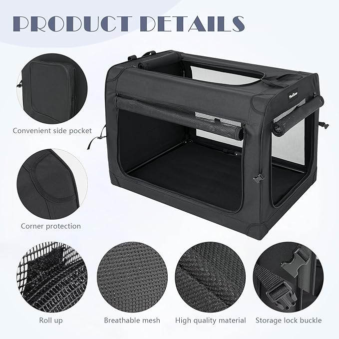 Collapsible Dog Crates for Small Dogs, 3-Door Soft-Sided Pet Crate with Durable Mesh Windows, Portable Foldable Travel Kennel for Indoor, Outdoor & Car Use