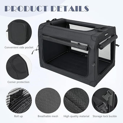 Collapsible Dog Crates for Small Dogs, 3-Door Soft-Sided Pet Crate with Durable Mesh Windows, Portable Foldable Travel Kennel for Indoor, Outdoor & Car Use