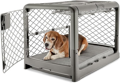 DIGGS Revol Collapsible Dog Crate with Wheels - Premium Portable Dog Crate - Safe, Stylish, and Convenient Indoor Kennel (Smoke, Medium)